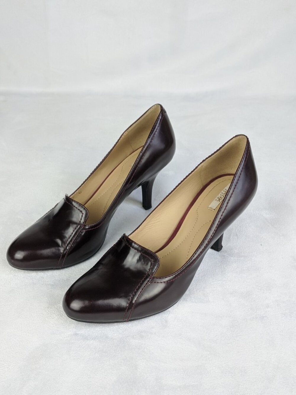 GEOX RESPIRA Burgundy Leather Polished Loafer Style Heels Pumps SIze EU 37